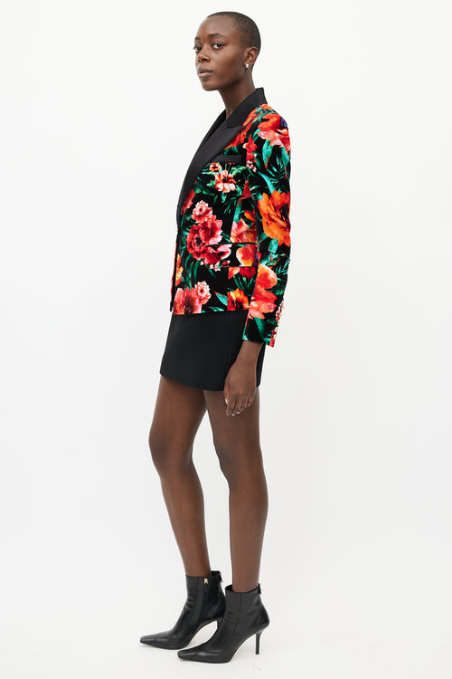 Balmain Black 
Multicolour Floral Velvet Blazer