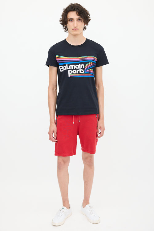 Balmain Black 
Multicolour Rainbow Logo T-Shirt