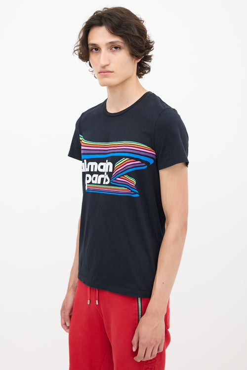 Balmain Black 
Multicolour Rainbow Logo T-Shirt