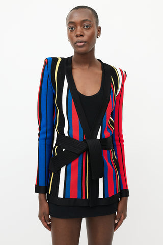 Balmain Black 
Multicolour Striped Knit Cardigan