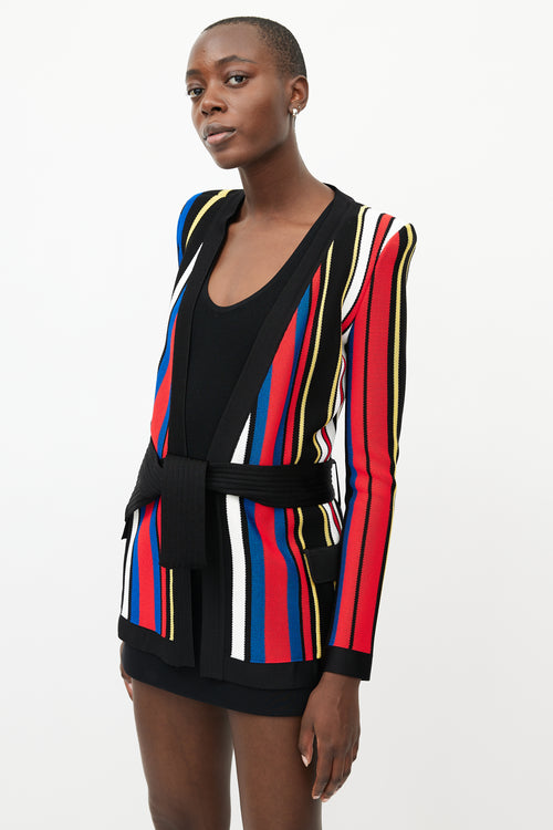 Balmain Black 
Multicolour Striped Knit Cardigan