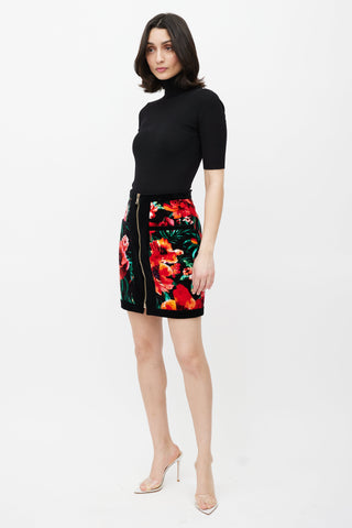 Balmain Black 
Multicolour Velour Floral Skirt