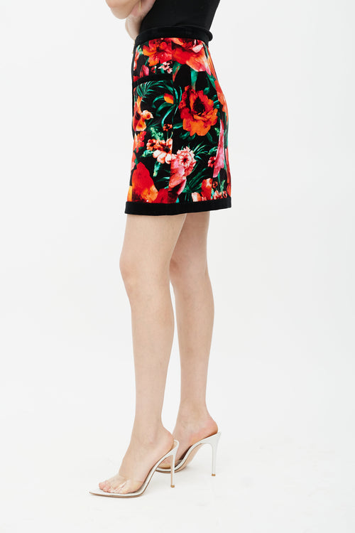 Balmain Black 
Multicolour Velour Floral Skirt