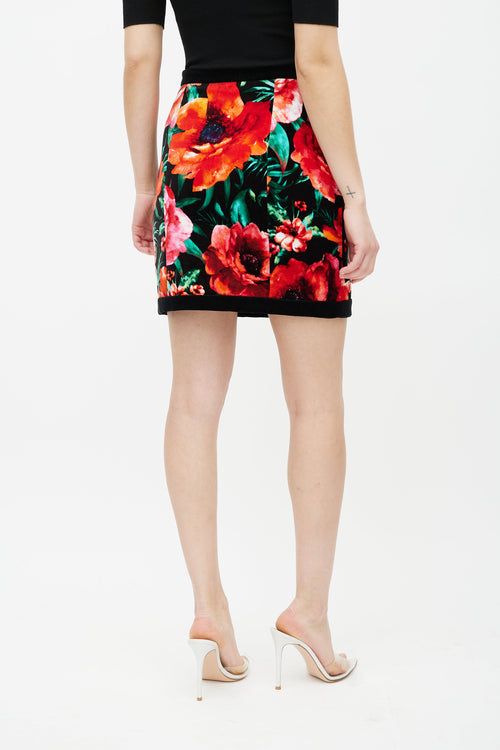 Balmain Black 
Multicolour Velour Floral Skirt