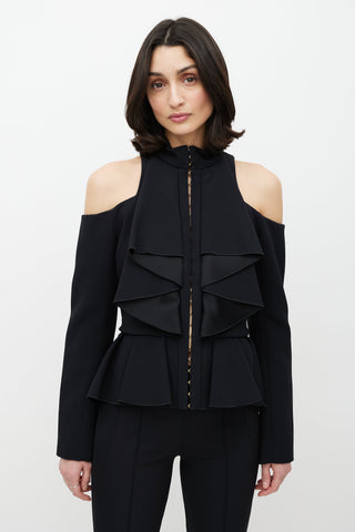 Balmain Black Off The Shoulder Ruffled Top