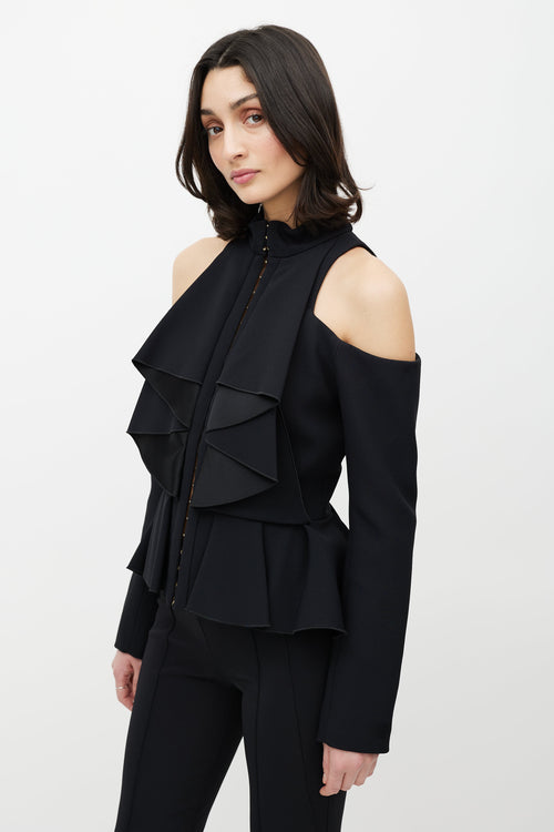 Balmain Black Off The Shoulder Ruffled Top