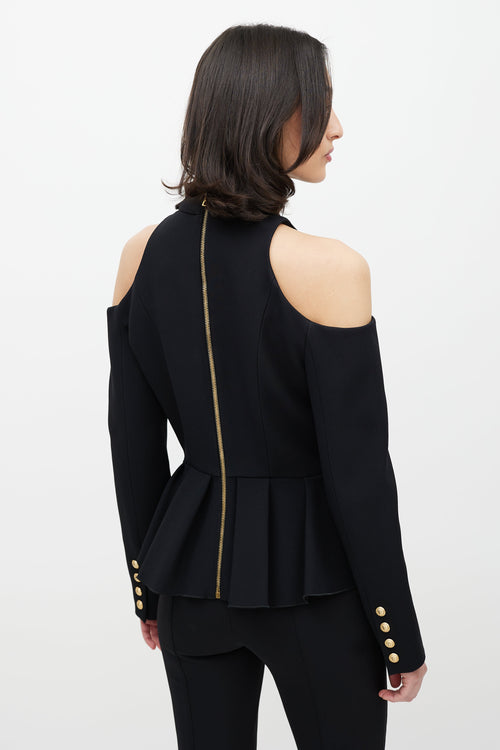 Balmain Black Off The Shoulder Ruffled Top