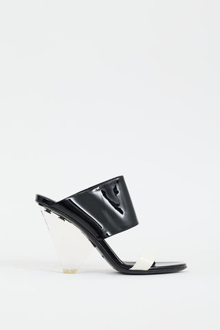 Balmain Black 
White Patent Lory Logo Heel