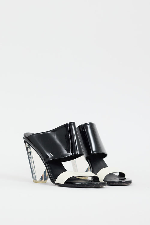 Balmain Black 
White Patent Lory Logo Heel