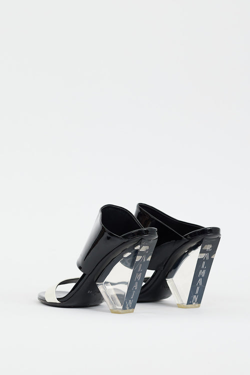 Balmain Black 
White Patent Lory Logo Heel