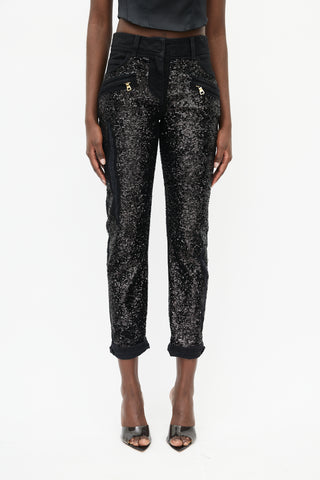 Balmain Black Sequin Skinny Trouser