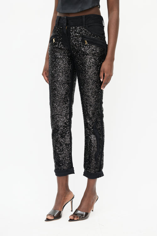 Balmain Black Sequin Skinny Trouser