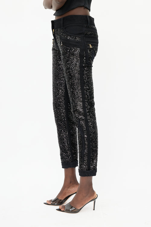 Balmain Black Sequin Skinny Trouser