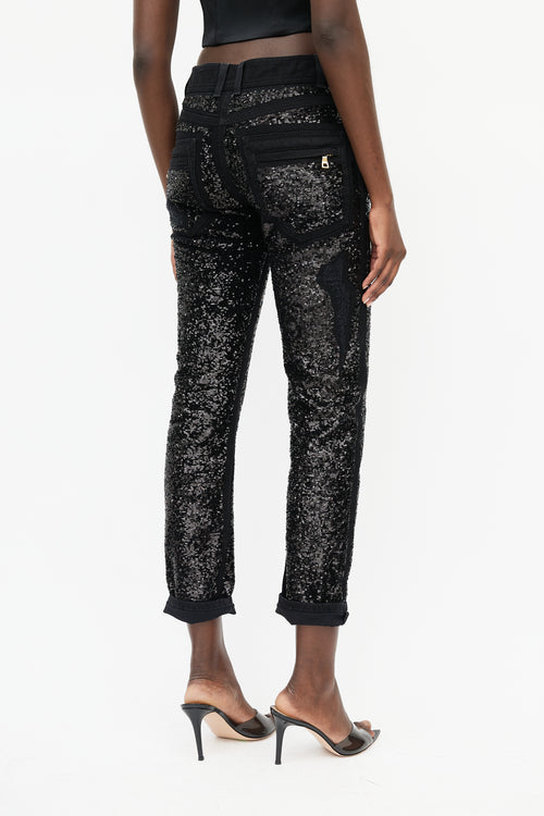 Balmain Black Sequin Skinny Trouser