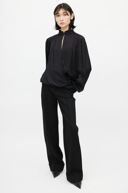 Balmain Black Silk Drape Blouse