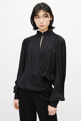 Balmain Black Silk Drape Blouse