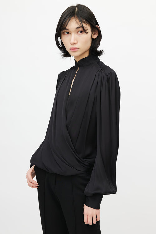 Balmain Black Silk Drape Blouse