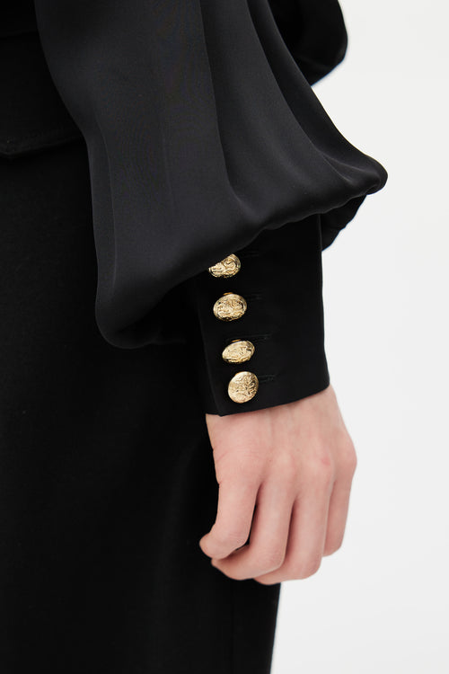 Balmain Black Silk Drape Blouse