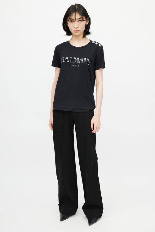 Balmain Black 
Silver Logo T-Shirt