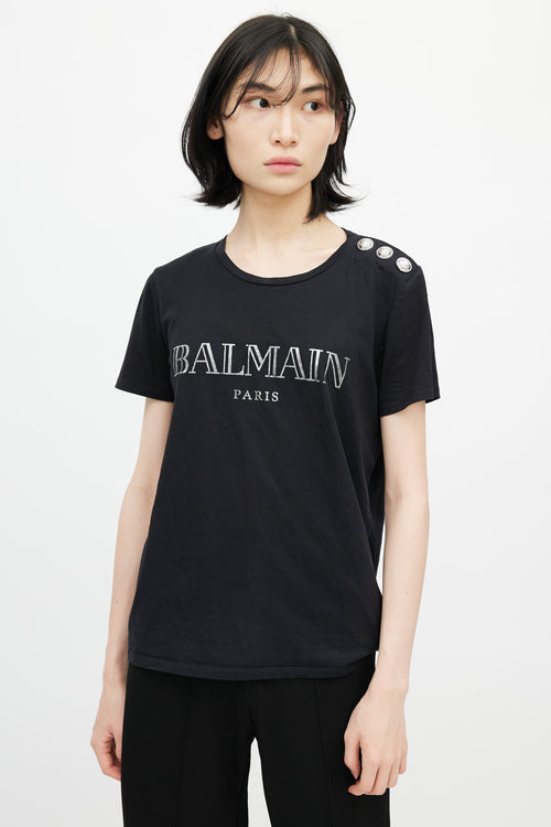 Balmain Black 
Silver Logo T-Shirt