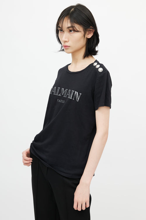 Balmain Black 
Silver Logo T-Shirt