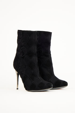 Balmain Black Suede Quilted Paisley Boot