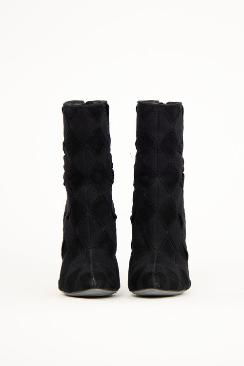 Balmain Black Suede Quilted Paisley Boot