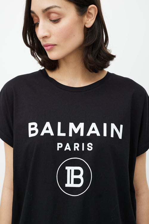 Balmain Black 
White Cuffled Logo T-Shirt