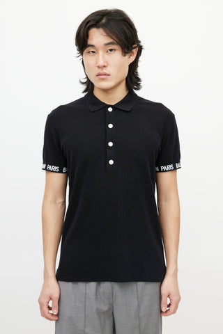 Balmain Black 
White Knit Logo Polo