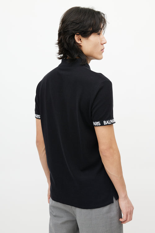 Balmain Black 
White Knit Logo Polo