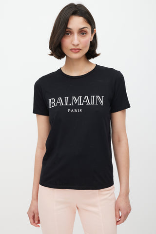 Balmain Black 
White Logo T-Shirt