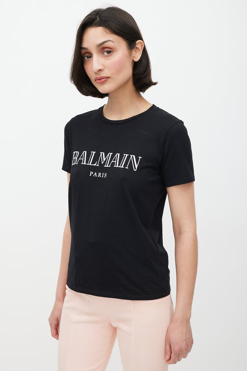 Balmain Black 
White Logo T-Shirt