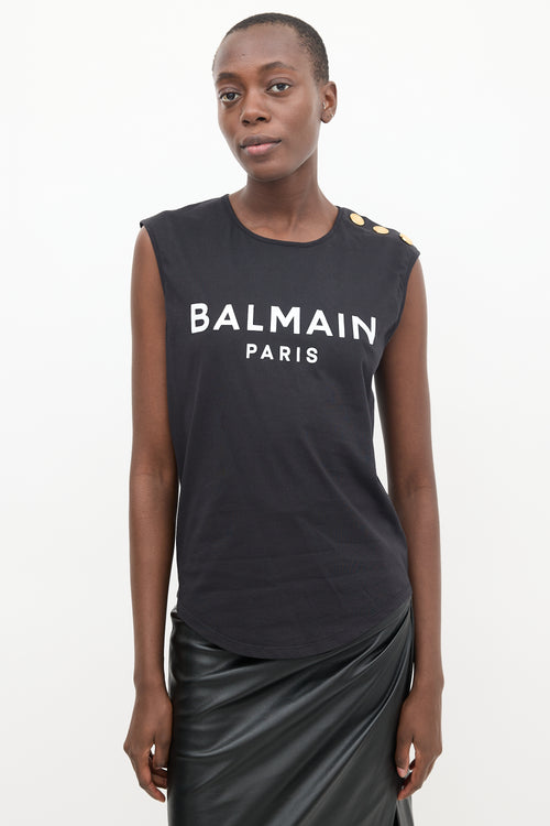 Balmain Black 
White Logo Tank