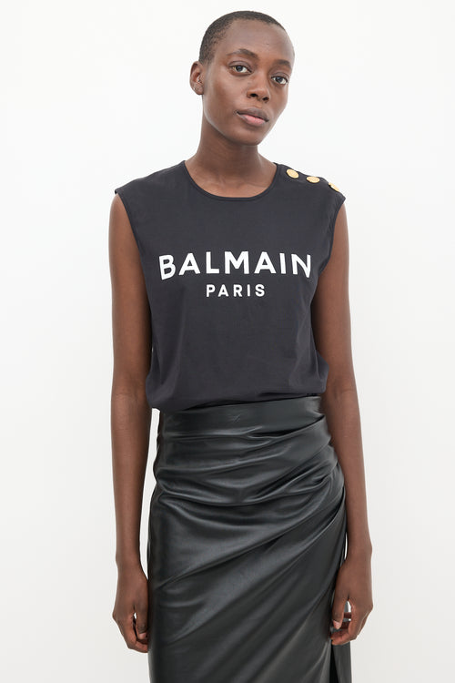 Balmain Black 
White Logo Tank