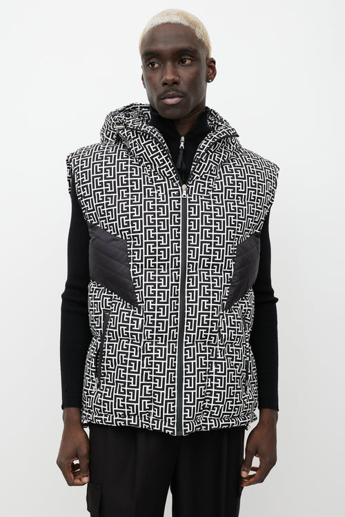 Balmain Black 
White Monogram Puffer Vest