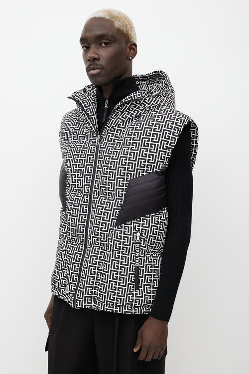 Balmain Black 
White Monogram Puffer Vest