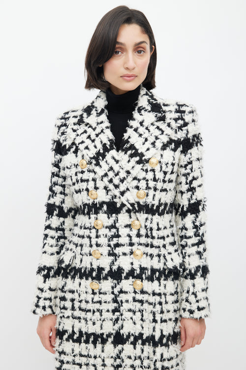 Balmain Black 
White Tweed Double Breasted Coat