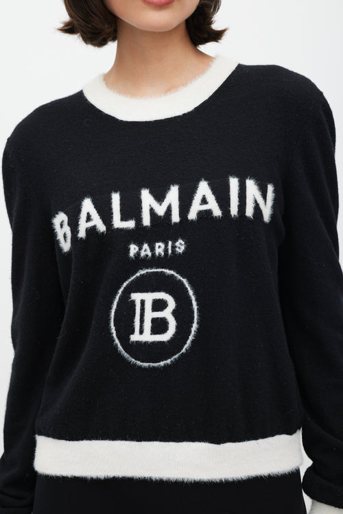 Balmain Black 
White Wool Knit Logo Sweater