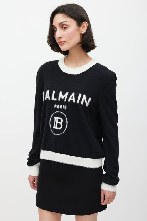 Balmain Black 
White Wool Knit Logo Sweater