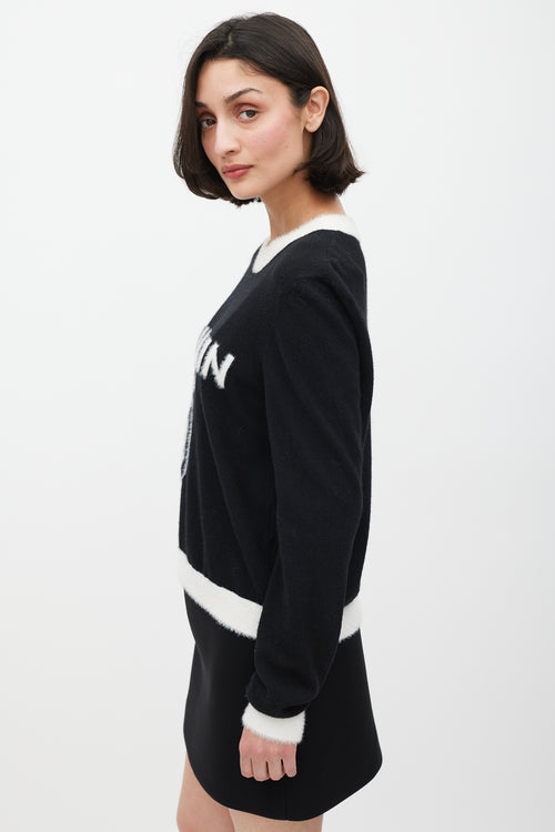 Balmain Black 
White Wool Knit Logo Sweater