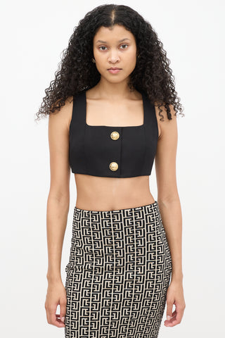 Balmain Black Wool Buttoned Crop Top