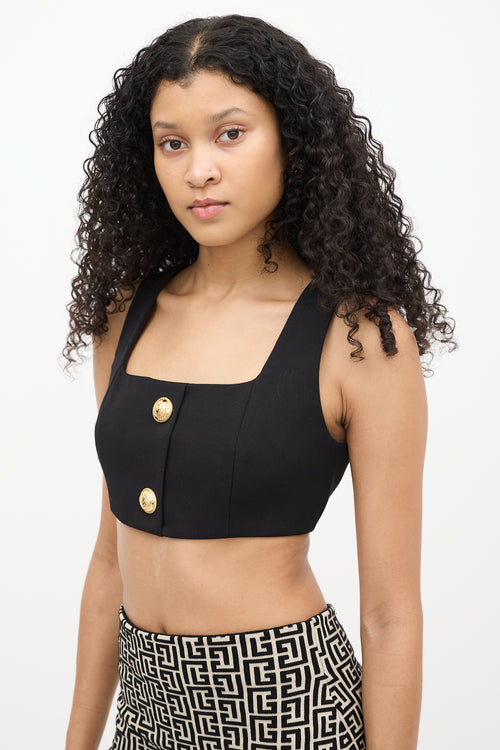 Balmain Black Wool Buttoned Crop Top