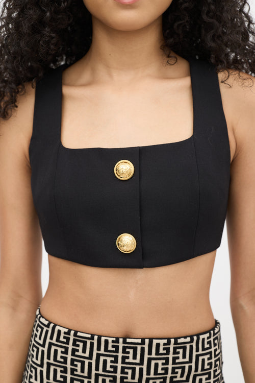 Balmain Black Wool Buttoned Crop Top