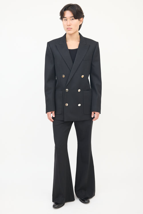 Balmain Black Wool Double Breasted Tuxedo Blazer