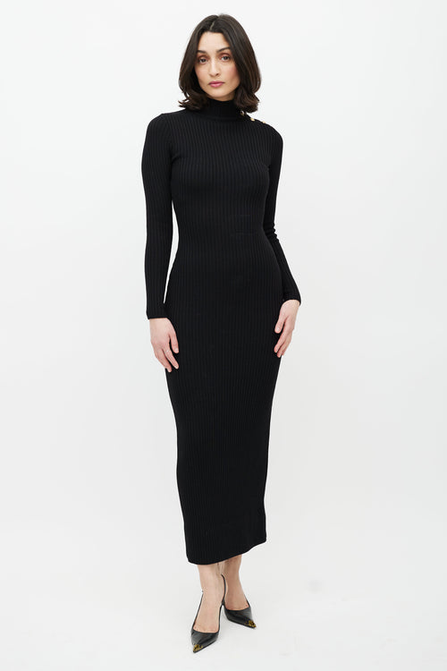 Balmain Black 
Wool Ribbed Sweater Dress