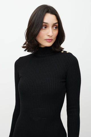 Balmain Black 
Wool Ribbed Sweater Dress