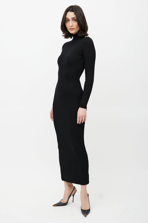 Balmain Black 
Wool Ribbed Sweater Dress