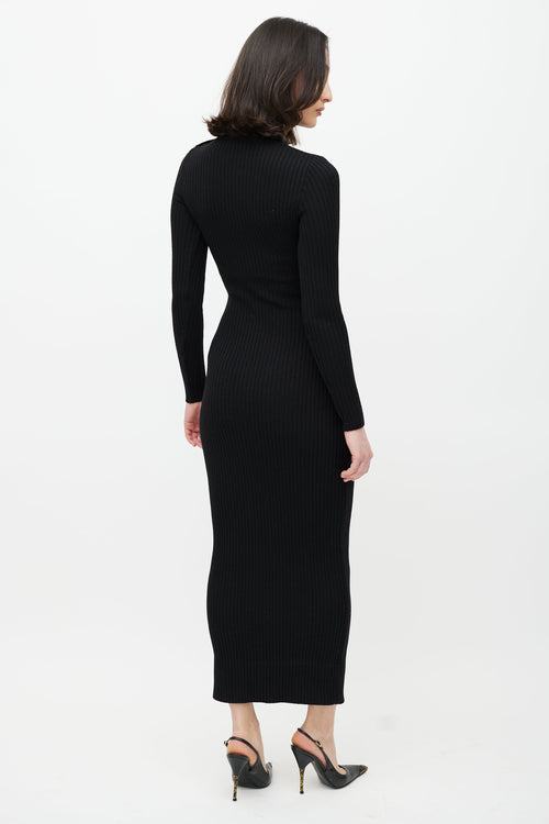 Balmain Black 
Wool Ribbed Sweater Dress