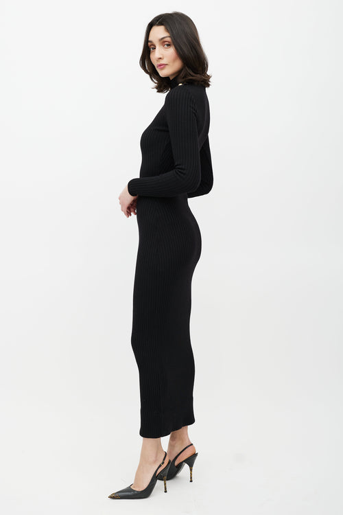 Balmain Black 
Wool Ribbed Sweater Dress