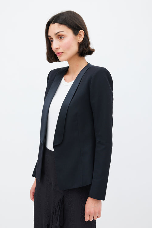 Balmain Black Wool 
Satin Lapel Open Blazer